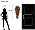 3.5 Feet Pre-lit Christmas Ornament Artificial Pine Teardrop w 23 Red Balls Real Grapevine Base (30 LED Lights, 8 Flash Options) for Xmas Decor at Shop Home Table Cabinet Door Wall Window (Battery)