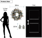 Large 28" D Pre-lit Christmas Snowy Artificial Pine Wreath w Super Big Pinecones, Succulents (35 LED Lights, 8 Flash Options) for Xmas Decor at Shop Home Front Door Living Room Wall Window (Battery)