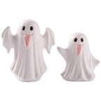 WDS WONDROUS Light Up Halloween Ghost Decorations Set of 2, Cute Ghost Figurines with Witch Hat Halloween Decor, Ceramic Ghosts Light for Indoor Fall Table Decor, Home Tiered Tray Fireplace