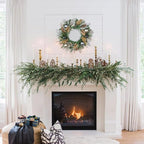20 inch Christmas Door Wreath, Norfolk Pine Wreaths for Front Door with Silver Ball Glittered Leaf Spray Stems Pinecones Berries for Fireplace Xmas Decorations, Wall Window Indoor Outdoor Decor