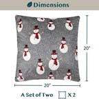 PAVILIA Holiday Velvet Fleece Throw Pillow Covers 20x20 Set of 2, Soft Decorative Cushion Covers for Couch Sofa Bed, Christmas Winter Square Accent Pillow Cases with Hidden Zipper, Snowman Gray