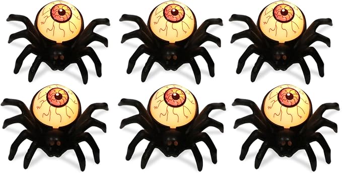 Halloween Decorations Tea Lights Candles with 6H Timer, 6 PCS Battery Operated LED Candle Spider Eyeballs Flameless Flickering Table Party Halloween Decor Indoor