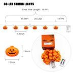 Runleo Halloween Decorations Pumpkin String Lights, 30 LED 16.4 FT 8 Modes Timer 3D Waterproof Orange Jack-O-Lantern Battery Operated Decorative Twinkle Lights for Indoor Bedroom Camper Party Decor