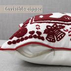 Christmas Throw Pillow Covers 18x18 Set of 2, Embroidered Gingerbread Man Cushion Covers with Snowflake Christmas Tree, Red White Holiday Decorative Pillow Cases for Sofa Couch Living Room Home Decor