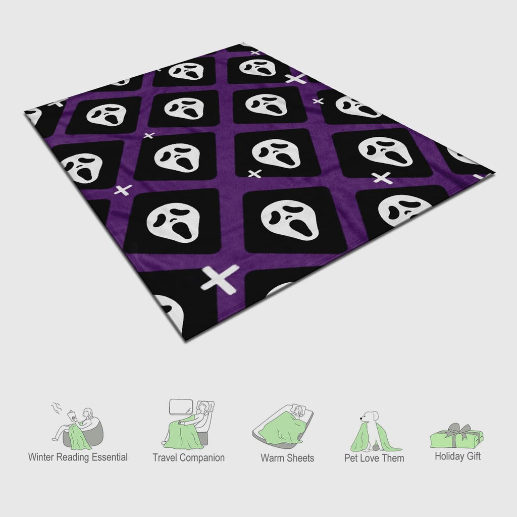 Halloween Spooky Face Blanket, Purple and Black, Soft Ghost Throw for Travel, Office, Home (60" x 50")