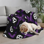 Halloween Spooky Face Blanket, Purple and Black, Soft Ghost Throw for Travel, Office, Home (60" x 50")