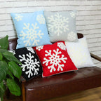 Elife 18x18 Soft Canvas Christmas Winter Snowflake Style Cotton Linen Embroidery Throw Pillows Covers w/Invisible Zipper for Bed Sofa Cushion Pillowcases for Kids Bedding (1 Pair, White)