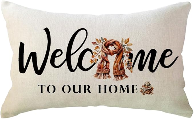 Fall Welcome Throw Pillow Covers 12 x 20 Inch Farmhouse Autumn Seasonal Holiday Decorative Lumbar Pillowcases Scarf Maple Leaves Cushion Covers for Front Porch Decor Housewarming Gifts (Brown)