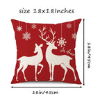 Coeufuedy Red Christmas Pillow Covers - 18x18 Inch Set of 4 Snowflake Trees & Deer Decorative Cushions for Home & Sofa