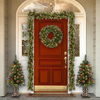 National Tree Company Pre-Lit Artificial Christmas Wreath, Green, Crestwood Spruce, White Lights, Decorated with Pine Cones, Berry Clusters, Christmas Collection, 24 Inches