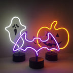 Orange Glowing Pumpkin Neon Sign, Halloween Decor - USB or Battery Powered Table Light