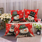 7COLORROOM Set of 4 Christmas Red Pillow Cover Lovely Snowman Festival Throw Cushion Cover Home Decorative Winter Cotton Linen Pillowcases 18" x 18"(Snowman)