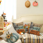 GEEORY Fall Blue Pumpkin Sunflower Buffalo Plaid Pillow Covers 18x18 Set 4