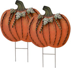 Metal Pumpkin Stakes Yard Signs Fall Decor Decorative Garden Stake Lawn Pumpkins Ornaments Outdoor Autumn Decoration for Harvest Halloween Thanksgiving (26" H Orange x2)