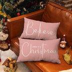 DFXSZ Christmas Throw Pillow Covers 12x20 Inch Set of 2 Merry Christmas Farmhouse Decorations Believe Holiday Decor Throw Cushion Case for Home Couch