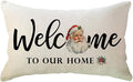 Christmas Welcome Throw Pillow Covers 12 x 20 Inch Farmhouse Seasonal Holiday Decorative Lumbar Pillowcases with Santa Claus Design Cushion Covers for Front Porch Decor (Red/White)