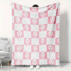 Halloween Spooky Face Throw Blanket, Pink and White Checkered Pattern, Halloween Ghost Blankets Fuzzy Gifts for Sofa Couch Bedroom (80" x 60")