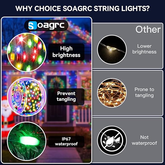 Outdoor Christmas Lights, 600LEDs 197FT Christmas Tree String Lights, IP67 Waterproof 11 Modes Warm and Multicolor Holiday Lights with Remote for House Yard Xmas Decorations