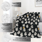 VODRM Cute Ghost Blanket Halloween Fall Holiday Decor Gothic White Spirit Witch Throw Gifts for Kids Lightweight Soft Fleece Moon Bat Witchy Blankets for Horror Spooky Goth Decoration 50x60in