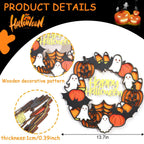 Happy Halloween Wooden Hanging Sign - Halloween Party Decorations, Halloween Ghost Sign, Bat Ghost Pumpkin Wreath, Halloween Garland, Wooden Wreath Wall Hanging Decor(HALLOWEEN SIGN)