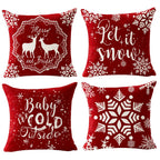 Andreannie Set of 4 Merry Christmas Snowflake Let It Snow Baby It's Cold Outside Red Deer Cotton Linen Decorative Pillow Cover Cushion Case for Sofa Bed Couch Home Decor Square 18 inches