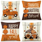 PSDWETS Throw Pillow Covers 18x18 Set of 4 for Fall Decor,Fall Decorations Maple Leaves Pumpkin Farmhouse Autumn Thanksgiving Cushion Cover for Home Sofa Couch