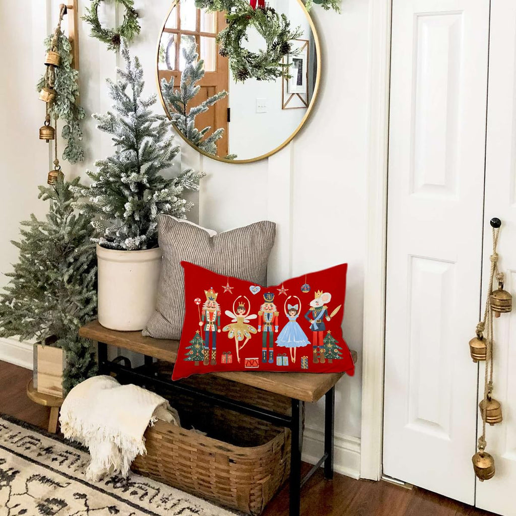 Rguct Christmas Pillow Covers 12x20 Inch Red Nutcracker Christmas Decor Winter Holiday Party Cushion Case Decoration for Sofa Couch