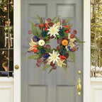 20 Inch Fall Wreath for Front Door, Artificial Thanskgiving Autumn Wreath with Pumpkins, Berries, Dahlia and Silk Leaves for Farmhouse Home Window Wall Office Indoor Outdoor Decorations