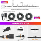 XTF2015 Halloween Lights, 105FT 300 LED Halloween String Lights with Spooky Music Motion Sensor Controller Twinkle Waterproof Purple Orange Light Plug in for Indoor Outdoor Tree Party Yard Room Decor