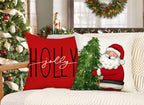 Red Christmas Pillow Covers 18x18 Set of 4 - Farmhouse Decorations With Snowman, Wreath, Santa Claus, Tree - Merry Christmas Holly Jolly Winter Holiday Decor Throw Cushion Case for Home Couch S22C17