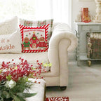 PANDICORN Christmas Pillow Covers 16x16 Set of 4 Gingerbread Man House Candy Cane Christmas Decorations Hot Cocoa Red Green Winter Holiday Decorative Throw Pillow Case for Home Couch Bedroom Decor