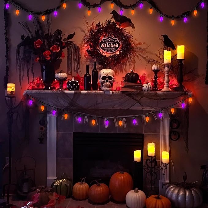 Purple and Orange Halloween Lights, 26Ft Halloween Outdoor String Lights with 50 LED Orange Purple Light, Waterproof Halloweens Decorations for Outdoor Indoor Patio Home Party Garden Yard