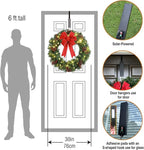 Solar Christmas Wreath 30 Inch Pre-Lit Solar 70 Led Artificial Wreath Outdoor Front Door Window Christmas Decor with Frosted Branches Pine Cones Berry Clusters Red Velvet Bows (3001)