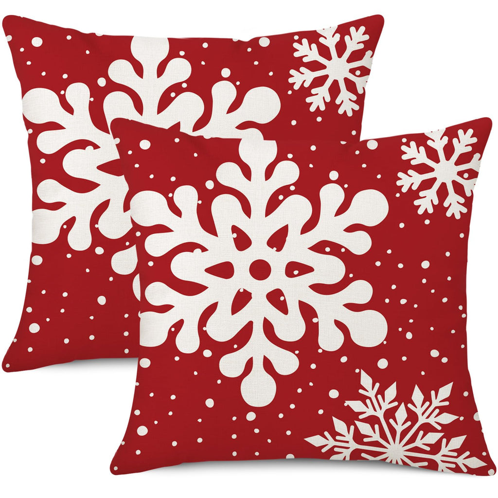 Gujiahone Green Christmas Pillow Covers 18x18 Inch Set of 2 Snowflakes Linen Square Winter Holiday Decoration Cushion Case for Sofa Couch Bed Living Room (Red)