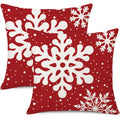 Gujiahone Green Christmas Pillow Covers 18x18 Inch Set of 2 Snowflakes Linen Square Winter Holiday Decoration Cushion Case for Sofa Couch Bed Living Room (Red)