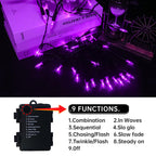 MULTI-SPARKING Battery Operated Halloween Lights 16ft 50 LED Mini String Lights for Small Tree, Wreath, Crafts, Indoor/Outdoor Halloween Decor, 8 Modes & Memory Function, Black Wire-Purple