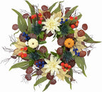 20 Inch Fall Wreath for Front Door, Artificial Thanskgiving Autumn Wreath with Pumpkins, Berries, Dahlia and Silk Leaves for Farmhouse Home Window Wall Office Indoor Outdoor Decorations