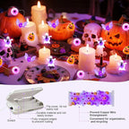 Halloween String Lights, 16 ft 50 LED Pumpkin Bat Eyes Ghost Battery Operated Lights for Lawns Garden Outdoor Holiday Party Halloween Decorations (2 Pack)