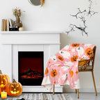 JarThenaAMCS Halloween Fuzzy Flannel Blanket 60 x 50 Inch Ghost Pumpkin Throw Blanket Pink Soft Blankets for Farmhouse Home Chair Sofa Couch Bed