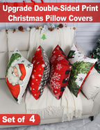 multiwins Christmas Decorations Set of 4 Double-Sided Print Christmas Pillow Covers 18" x 18", with 8 Cute Patterns, Throw Pillow Covers Perfect for Home Christmas Decor