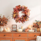 DN DECONATION 24 Inch Fall Wreaths for Front Door, Autumn Farmhouse Wreaths with Orange Pumpkins, Leaves, Pinecones & Berries for Indoor Outdoor Porch Home Wall Thanksgiving Harvest Festival Decor