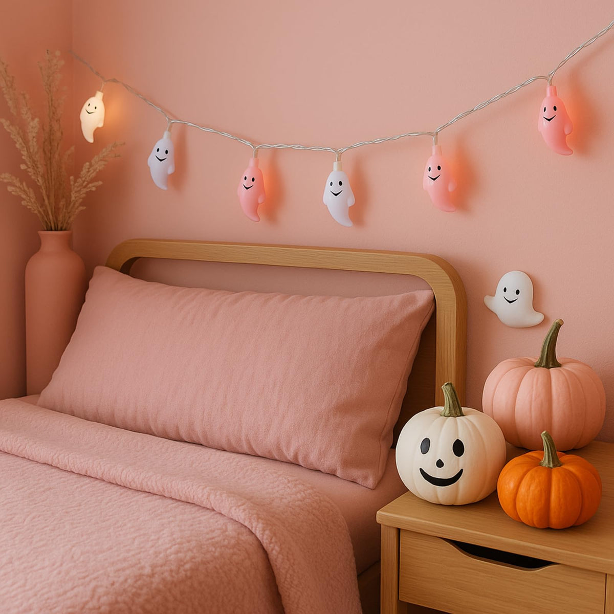 Glooglitter 2 Pcs Pink Halloween Ghost Lights 6.5 ft Pink Cute Ghost Lights String for Halloween Decorations Indoor Window Tree Yard Decoration Porch Camper Party Door Decor