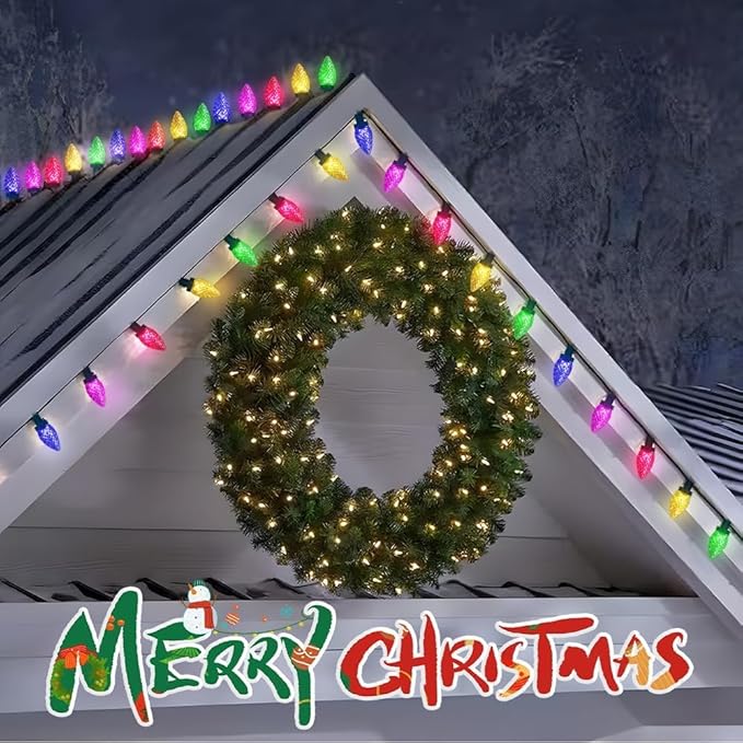 C7 LED Christmas String Lights, 30 FT 50 Colorful Strawberry LED Bulbs, Hanging C7 Christmas Lights Indoor Outdoor for Xmas Tree Holiday Garden Patio Backyard Decor, Multicolor