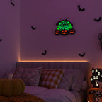 Halloween Pumpkin Lights, LED Connected Jack O Lantern With Light Up Green Moon, Bat Spider Web & Trick or Treat Wording, USB & Battery Powered With Timer, Halloween Decorations Kids Wall Window Art