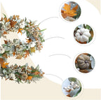 Thanksgiving Fall Wreath, Eucalyptus Berries Pumpkins Lamb Ears Leaves Autumn Wreaths for Front Door, Fall Decor, Porch Wall, Home Outdoor Holiday Decorations (Pumpkin Garland)