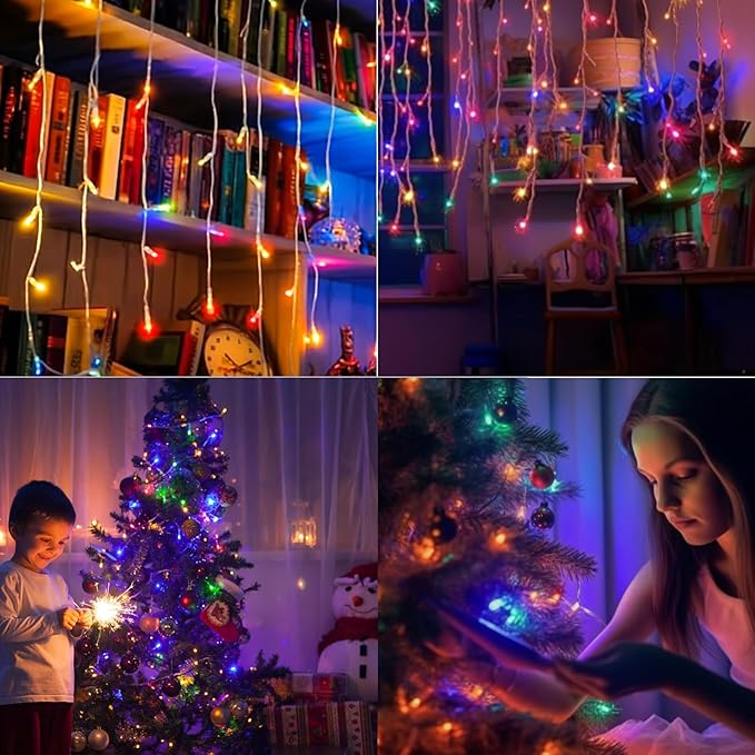 600 LED Christmas Icicle Lights Plug-in, 59ft + 16ft Multi Color Hang Icicle String Lights with Remote, 8 Modes Colorful Twinkle Icicle Fairy Lights Waterproof for Outside Eave Window Outdoor Decor