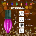 C9 LED Christmas Lights Outdoor,25FT Multicolored Christmas Lights with 26 Colorful Clear Multicolor LED Bulbs,Connectable Old Fashioned Xmas light for Garden Patio Xmas Tree Party Home Decor