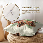 Winter Pinecone Pillowcase Set of 2 Pine Cone and Leaf Decor Throw Pillows Square 18x18 Inch Xmas Merry Christmas Holiday Winter Pillow Cushion Covers for Home Living Room Bed Sofa Outdoor Couch