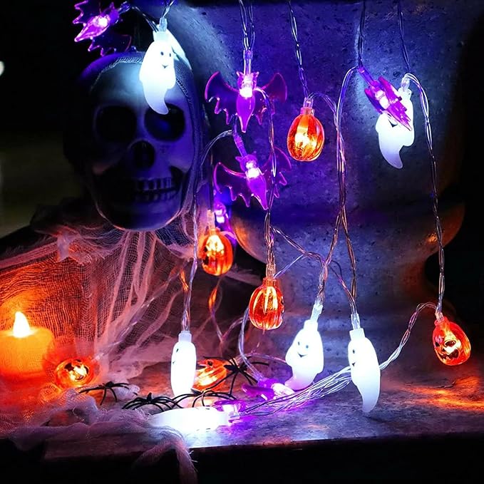 Halloween Fairy Lights,Waterproof Pumpkin Bat Ghost Battery Powered Lights, 16ft 30LEDs with Remote Control, String Light for Windows, Indoor Outdoor Decorations, Halloween Party Decorations
