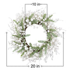 Yawwind 20 Inches White Christmas Wreath Farmhouse Winter Wreath Rustic Winter Wreaths for Front Door with White Berry Fir Pine Needle for Doors Window Indoors Porches Outside